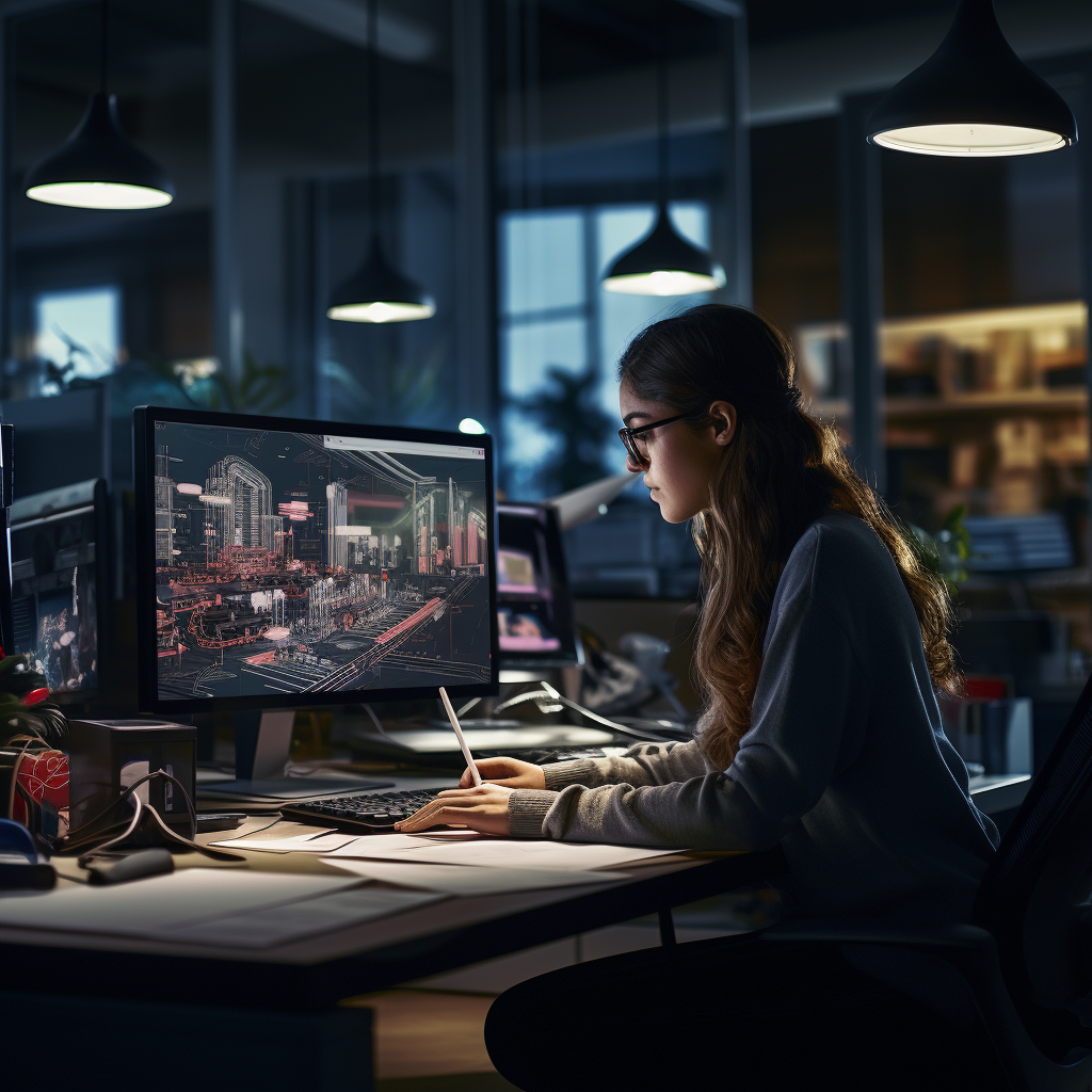 woman at desk designing on computer