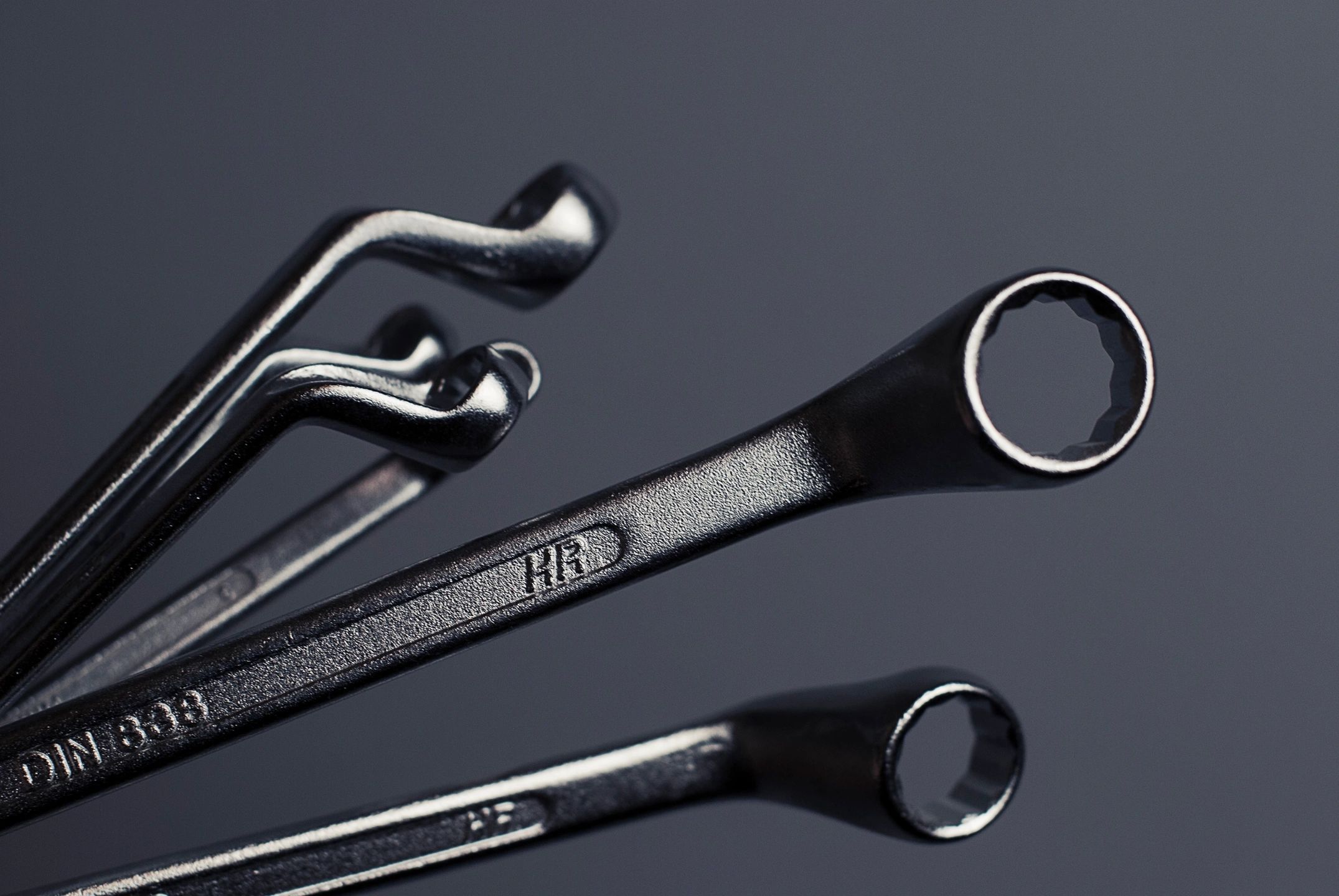 black metal set of wrenches