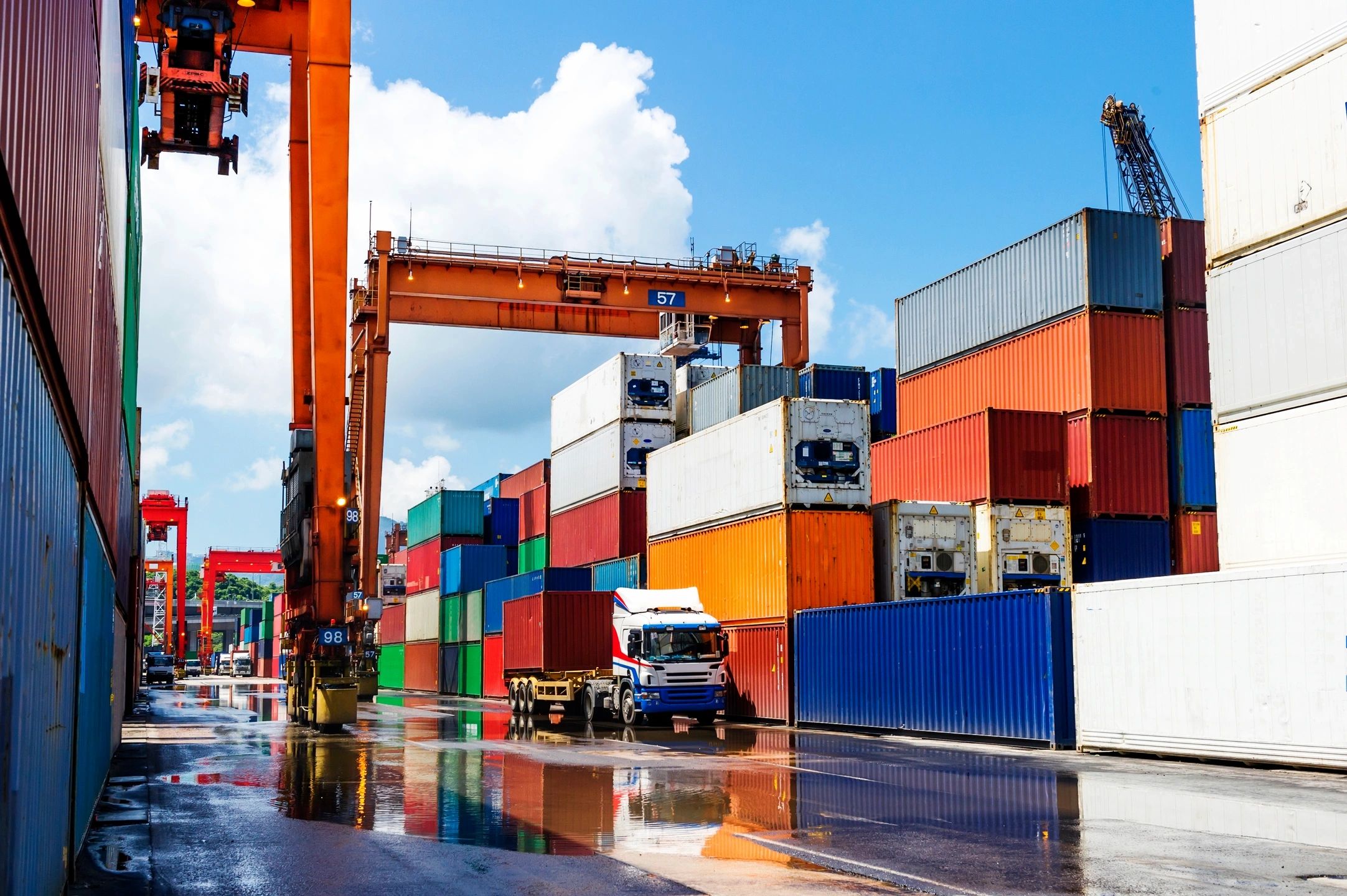 shipping containers at a port during the day